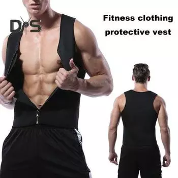 Мужской жилет для фитнеса с круглым вырезом без рукавов на молнии, защитный жилет, жилет для определения мышц, безопасный пуловер, майки S чёрный