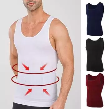 Мужской жилет для фитнеса с U-образным вырезом, без рукавов, корректирующий корсет для живота, однотонный цвет сзади M вино красного