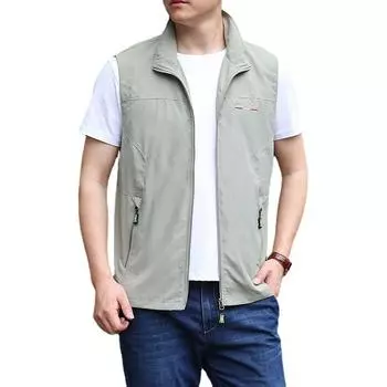 Мужской жилет для рыбалки на открытом воздухе, жилет со стоячим воротником, свободный дышащий жилет, куртка 6XL чёрный