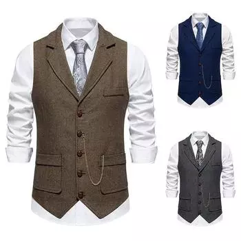 Мужской жилет Four Seasons Vintage Suit Collar, однотонный однобортный облегающий топ 2XL темно-синий