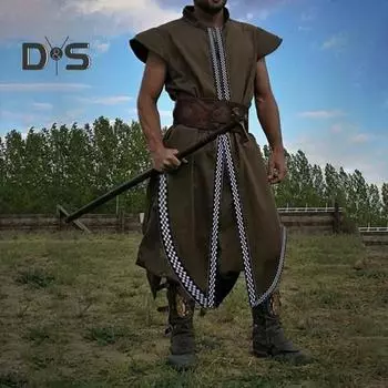 Мужской жилет, халат, средневековый викинг, винтажный костюм с короткими рукавами и вышивкой, Ренессанс, косплей, рыцарь, сценические мероприятия, костюм на Хэллоуин, пиратский топ M бежевый