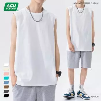 Мужской жилет из чистого хлопка, модная брендовая однотонная футболка без рукавов, летняя свободная универсальная нижняя часть M коричневый