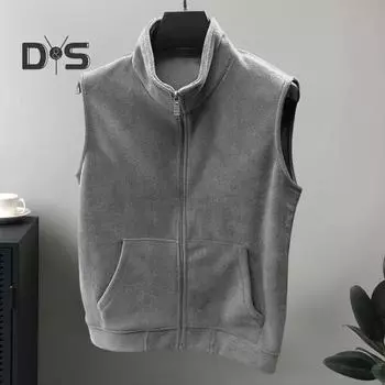 Мужской жилет из флиса с карманами, воротником-стойкой, без рукавов, застежкой-молнией, мягкий теплый базовый жилет M чёрный