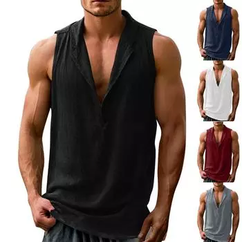 Мужской жилет из хлопка и льна с лацканами, повседневный жилет без рукавов L