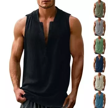 Мужской жилет из хлопка и льна с лацканами, повседневный жилет без рукавов L