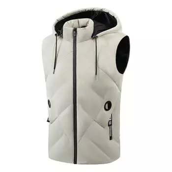 Мужской жилет из хлопка с капюшоном - тонкий, теплый, молодежный трендовый жилет (Большой размер) XXXXL чёрный