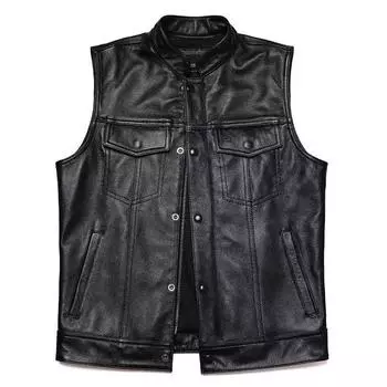 Мужской жилет из искусственной кожи, классический мужской кожаный жилет с воротником-стойкой для мотоциклиста, стильная одежда XS чёрный