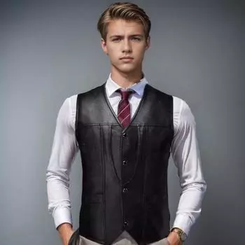 Мужской жилет из искусственной кожи с V-образным вырезом, без рукавов, облегающий однобортный жилет, пальто с S чёрный