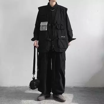 Мужской жилет-карго без воротника, однотонный однотонный жилет без воротника, жилет свободного покроя с несколькими карманами, однотонный тонкий спортивный жилет XXXL зелёный