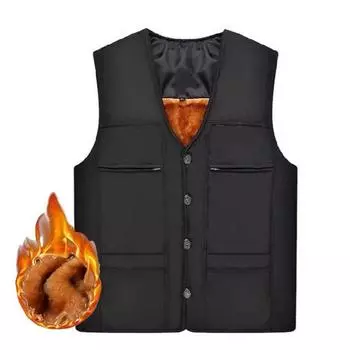 Мужской жилет, куртка с v-образным вырезом, однотонный, однобортный, с несколькими карманами, кардиган, сохраняет тепло, ветрозащитный, мужское зимнее свободное пальто без рукавов среднего возраста 2XL чёрный