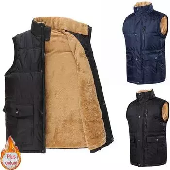 Мужской жилет, мужской зимний плюс бархатный хлопковый жилет, теплый жилет 2XL чёрный