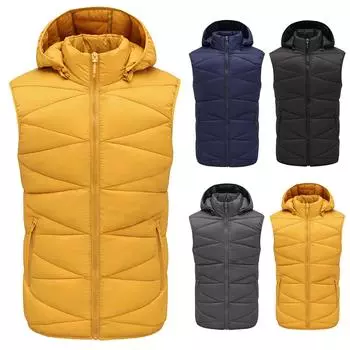 Мужской жилет на осень и зиму, новое легкое хлопковое пальто, повседневный хлопковый костюм без рукавов L чёрный