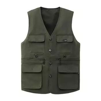 Мужской жилет, однобортный жилет с v-образным вырезом, стильный жилет с несколькими карманами, однотонный жилет для фотосессии для рыбалки, пальто L чёрный