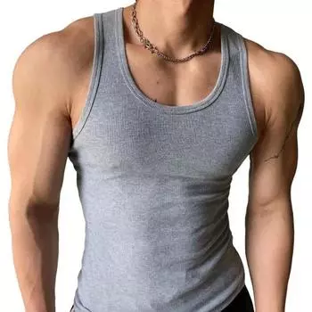 Мужской жилет, однотонные топы без рукавов с круглым вырезом для фитнеса, дышащая повседневная уличная одежда, летняя одежда для отдыха для спорта 3XL светло-серый