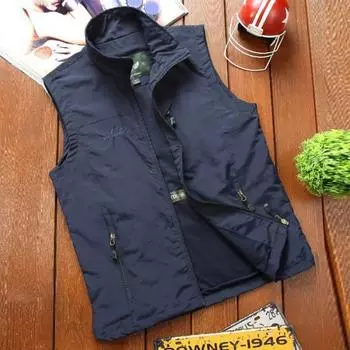 Мужской жилет, однотонный тонкий супер дышащий жилет без рукавов с отложным воротником, уличная одежда для рыбалки 2XL чёрный