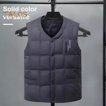 Мужской жилет, пальто с V-образным вырезом, без рукавов, однотонный однобортный жилет с карманами, утолщенный ветрозащитный теплый жилет L армия зеленый