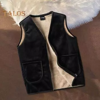 Мужской жилет, пальто с V-образным вырезом, без рукавов, однотонный бархатный жилет с подкладкой и карманами, застежка-молния, утепленный утепленный жилет L серый