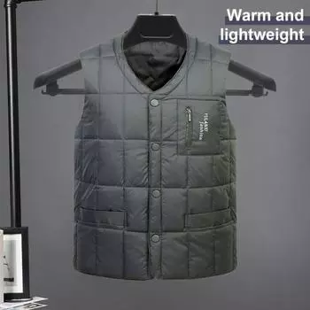 Мужской жилет, пальто с V-образным вырезом, без рукавов, однотонный однобортный жилет с карманами, утолщенный ветрозащитный теплый жилет L синий