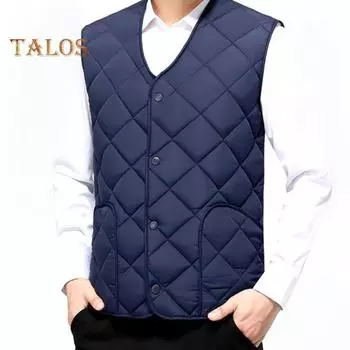 Мужской жилет, пальто с V-образным вырезом, без рукавов, однобортный однотонный жилет с карманами, утолщенная плюшевая подкладка, жилет, куртка L серый