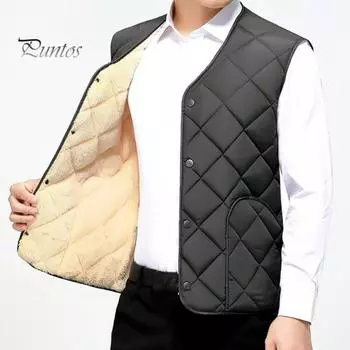 Мужской жилет, пальто с V-образным вырезом, без рукавов, однобортный однотонный жилет с карманами, утолщенная плюшевая подкладка, жилет, куртка L серый