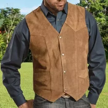 Мужской жилет, пальто с V-образным вырезом, без рукавов, однобортный однотонный жилет с карманами, приталенный жилет-карго, повседневная одежда S верблюд