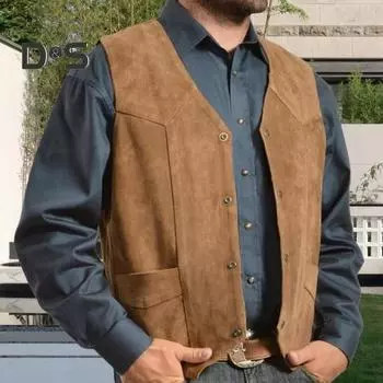 Мужской жилет, пальто с V-образным вырезом, без рукавов, однобортный однотонный жилет с карманами, приталенный жилет-карго, повседневная одежда S чёрный