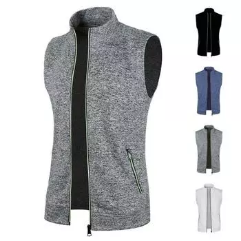 Мужской жилет, пальто с воротником-стойкой, без рукавов, застежка-молния, жилет с карманами, однотонный цвет M белый