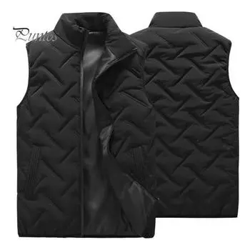 Мужской жилет, пальто с воротником-стойкой, без рукавов, застежка-молния, зимний жилет, верхняя одежда с карманами, однотонное утолщенное хлопковое пальто с подкладкой XXL светло-серый