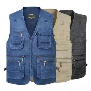 Мужской жилет, повседневное пальто, весенне-летняя мужская одежда, свободная хлопковая куртка на молнии с несколькими карманами, ветрозащитная уличная верхняя одежда, пальто, куртка без рукавов для мужчин XL хаки