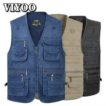 Мужской жилет, повседневное пальто, весна-лето, мужская одежда для рыбалки, свободная хлопковая куртка на молнии с несколькими карманами, ветрозащитная уличная верхняя одежда, пальто, куртка без рукавов для мужчин XL хаки