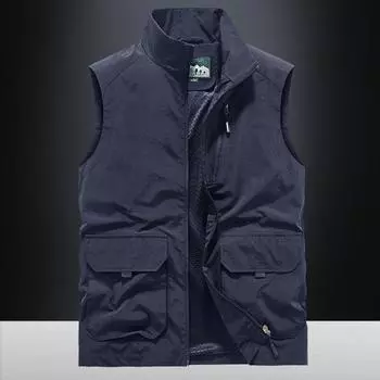 Мужской жилет Повседневный жилет для отдыха на природе Жилет с воротником-стойкой Фотографический жилет Весенне-осенний жилет с воротником-стойкой Мужская куртка M серый