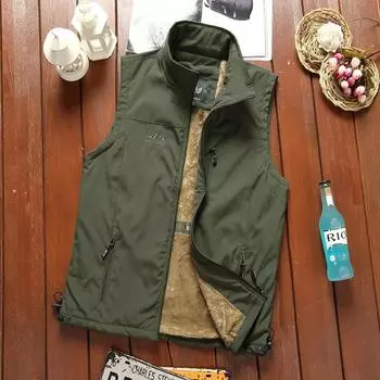 Мужской жилет с флисом для осени и зимы, повседневный стоячий воротник, теплый, для фотосъемки, рыбалки M