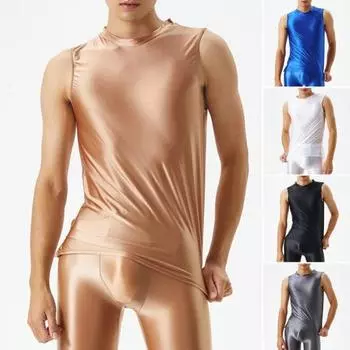 Мужской жилет с глянцевой гладкой поверхностью, чистый цвет, облегающий крой, высокая эластичность, без рукавов, с круглым вырезом, для фитнеса, тренировок в тренажерном зале, майка, спортивная одежда, повседневная одежда XL кофейный