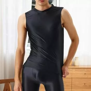 Мужской жилет с глянцевой гладкой поверхностью, чистый цвет, облегающий крой, высокая эластичность, без рукавов, с круглым вырезом, для фитнеса, тренировок в тренажерном зале, майка, спортивная одежда, повседневная одежда M синий