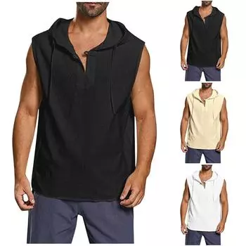 Мужской жилет с капюшоном для фитнеса, модная футболка без рукавов для спортзала с капюшоном XL чёрный