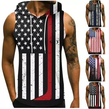 Мужской жилет с капюшоном для фитнеса, модная футболка без рукавов для спортзала с капюшоном M белый