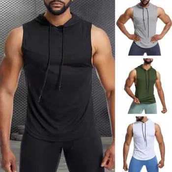 Мужской жилет с капюшоном, сетчатая ткань, майка, однотонный повседневный жилет для демонстрации мышц, для занятий спортом на открытом воздухе и для спортзала M светло-серый
