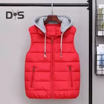 Мужской жилет с капюшоном, завязывающийся на шнурок, без рукавов, с карманами, застежка-молния, теплый, удобный пуховый жилет L чёрный