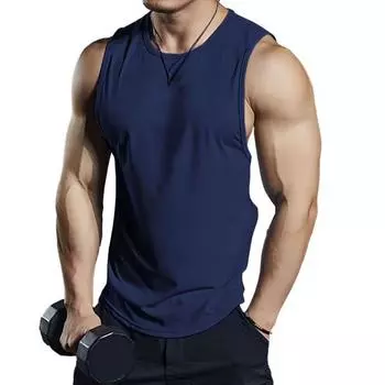 Мужской жилет с круглым вырезом без рукавов, облегающий крой, однотонный, повседневный летний топ, жилет для занятий спортом на открытом воздухе M темно-синий