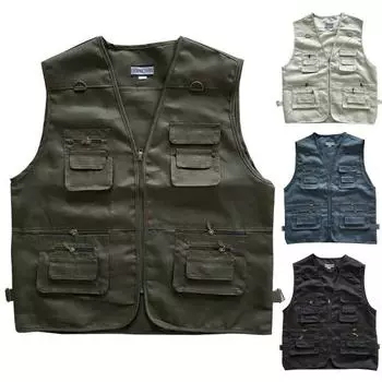 Мужской жилет с несколькими карманами, летний жилет без рукавов на молнии с v-образным вырезом, жилет-карго для уличной фотографии, свободный жилет 5XL армия зеленый