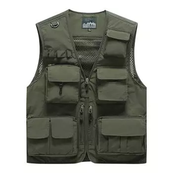 Мужской жилет с несколькими карманами, тонкая дышащая майка для рыбалки и альпинизма на открытом воздухе, для фотографии L армия зеленый