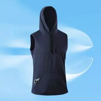 Мужской жилет с передним карманом, капюшоном, дизайном, веревочным покрытием, без рукавов, повседневный дышащий топ для дома и спортзала, уличная одежда M темно-синий