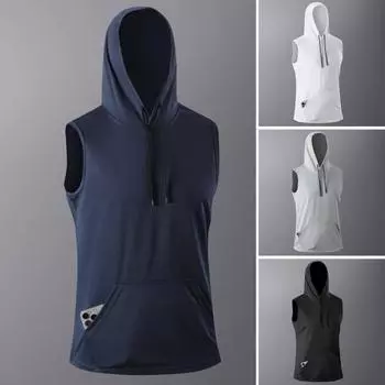 Мужской жилет с передним карманом, капюшоном, дизайном, с веревочным покрытием, без рукавов, повседневный, дышащий, для дома 2XL белый