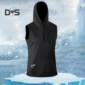 Мужской жилет с передним карманом, капюшоном, дизайном, веревочным покрытием, без рукавов, повседневный дышащий топ для дома и спортзала, уличная одежда XL темно-синий