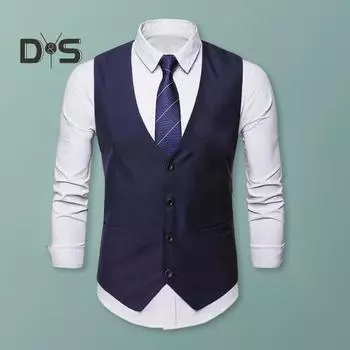 Мужской жилет с V-образным вырезом, без рукавов, однобортный пиджак с карманами, однотонный, приталенный, формальный, деловой жилет M чёрный