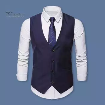 Мужской жилет с V-образным вырезом, без рукавов, однобортный пиджак с карманами, однотонный, приталенный, формальный, деловой жилет M чёрный