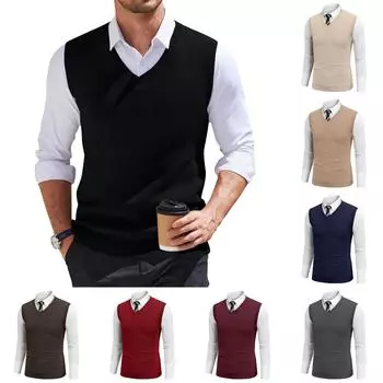 Мужской жилет с V-образным вырезом, без рукавов, трикотажный пуловер L чёрный