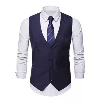 Мужской жилет с V-образным вырезом, без рукавов, однобортный пиджак с карманами, однотонный, приталенный, формальный, деловой жилет S чёрный