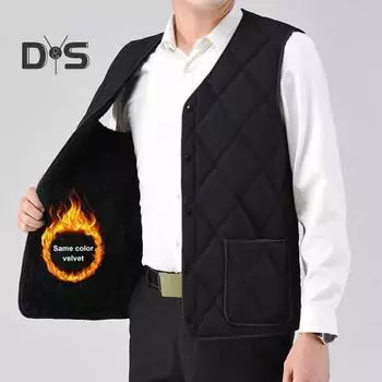 Мужской жилет с V-образным вырезом без рукавов, однотонный однобортный жилет, пальто с карманами, утолщенная плюшевая подкладка, стеганый низ, жилет, куртка L серый