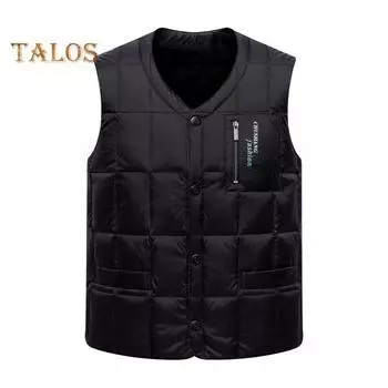 Мужской жилет с V-образным вырезом без рукавов, однотонный однобортный жилет с карманами, ветрозащитный утолщенный стеганый жилет, куртка L чёрный